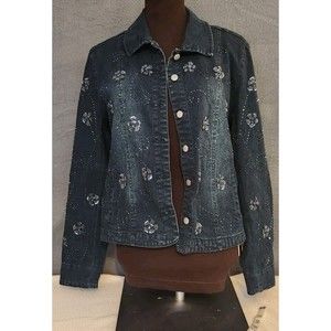 Vintage Flashback Denim Jacket Womens Sz S Embroidered Art to Wear Button‎ Front